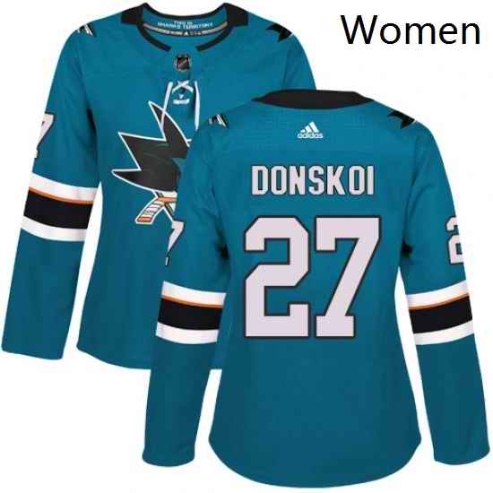 Womens Adidas San Jose Sharks 27 Joonas Donskoi Authentic Teal Green Home NHL Jersey